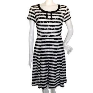 new KARL LAGERFELD Dress, 6, Black/white stripes Lace, Short Sleeve, Back Zipper
